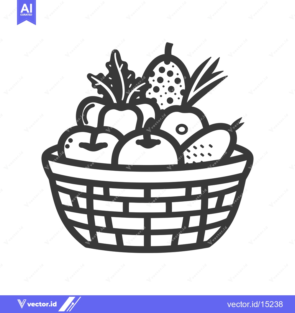 Premium Vector dari A Hand-Drawn Basket Filled with Various Fruits and Vegetables