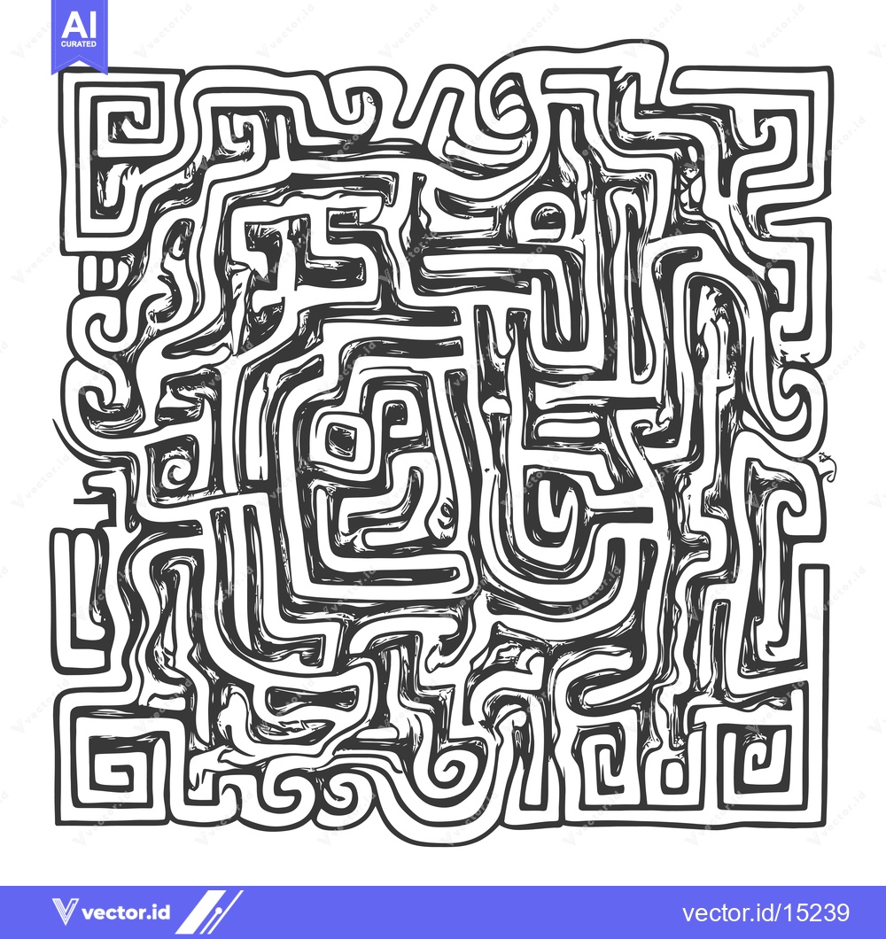 Premium Vector dari A Hand-Drawn Black and White Abstract Maze Pattern