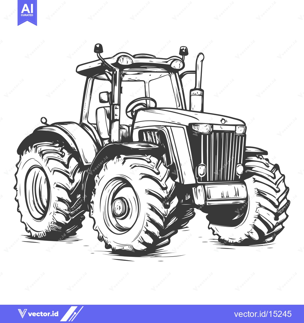 Premium Vector of A Hand-Drawn Black and White Illustration of a Farm Tractor
