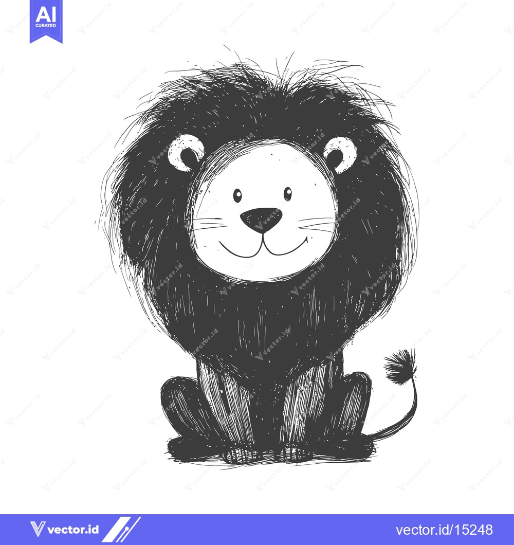 Premium Vector dari A Hand-Drawn Black and White Illustration of a Sitting Lion