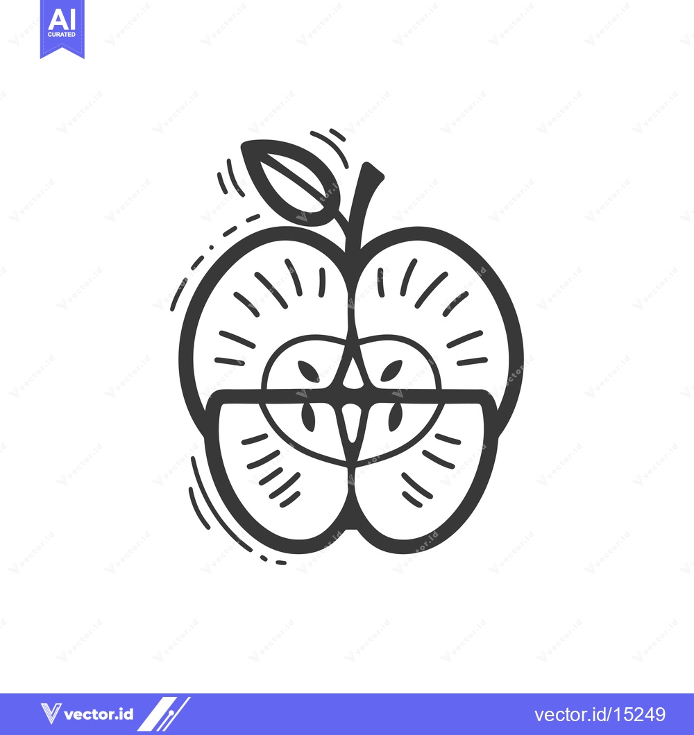 Premium Vector dari A Hand-Drawn Black and White Illustration of a Sliced Apple