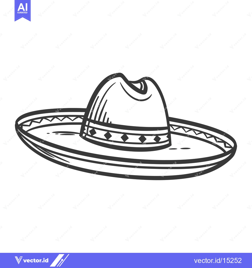 Premium Vector dari A Hand-Drawn Black and White Illustration of a Sombrero