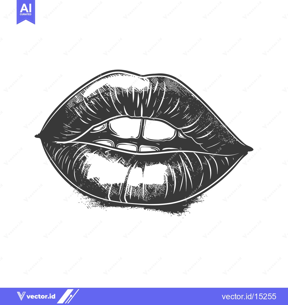 Premium Vector of A Hand-Drawn Black and White Illustration of a Woman's Mouth