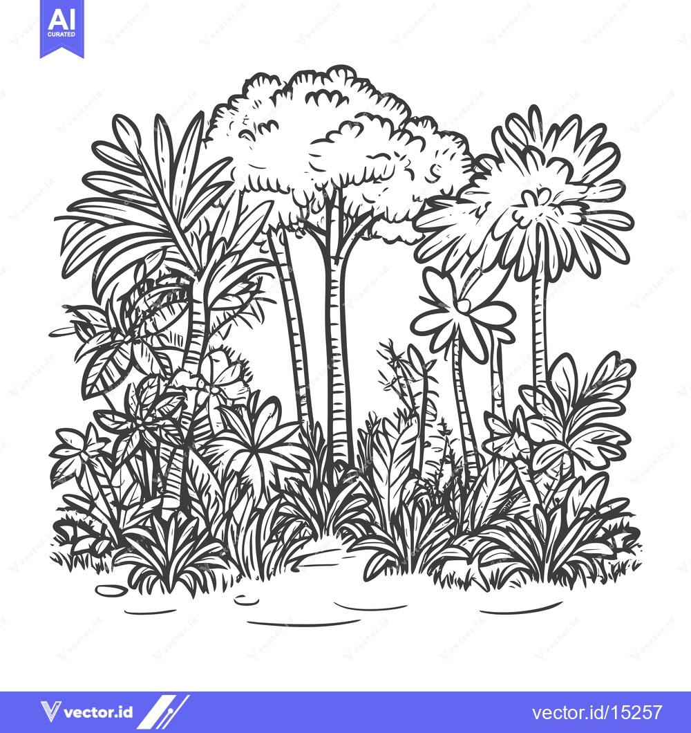 Premium Vector of A Hand-Drawn Black and White Illustration of Lush Tropical Foliage