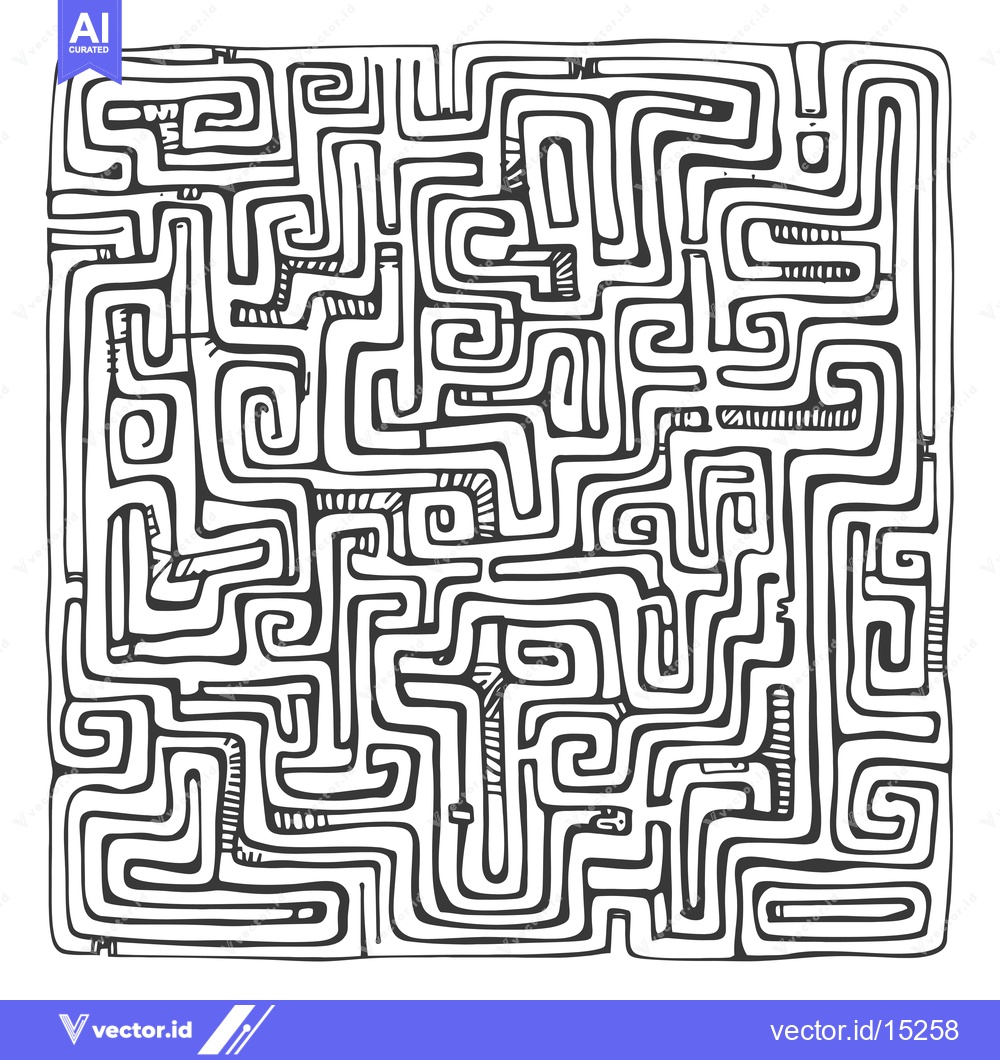 Premium Vector dari A Hand-Drawn Black and White Labyrinth with Intricate Lines and Turns