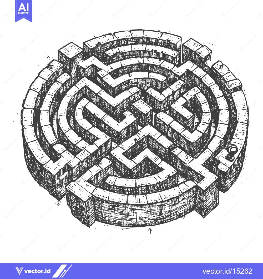 Premium Vector dari A Hand-Drawn Black and White Stone Maze