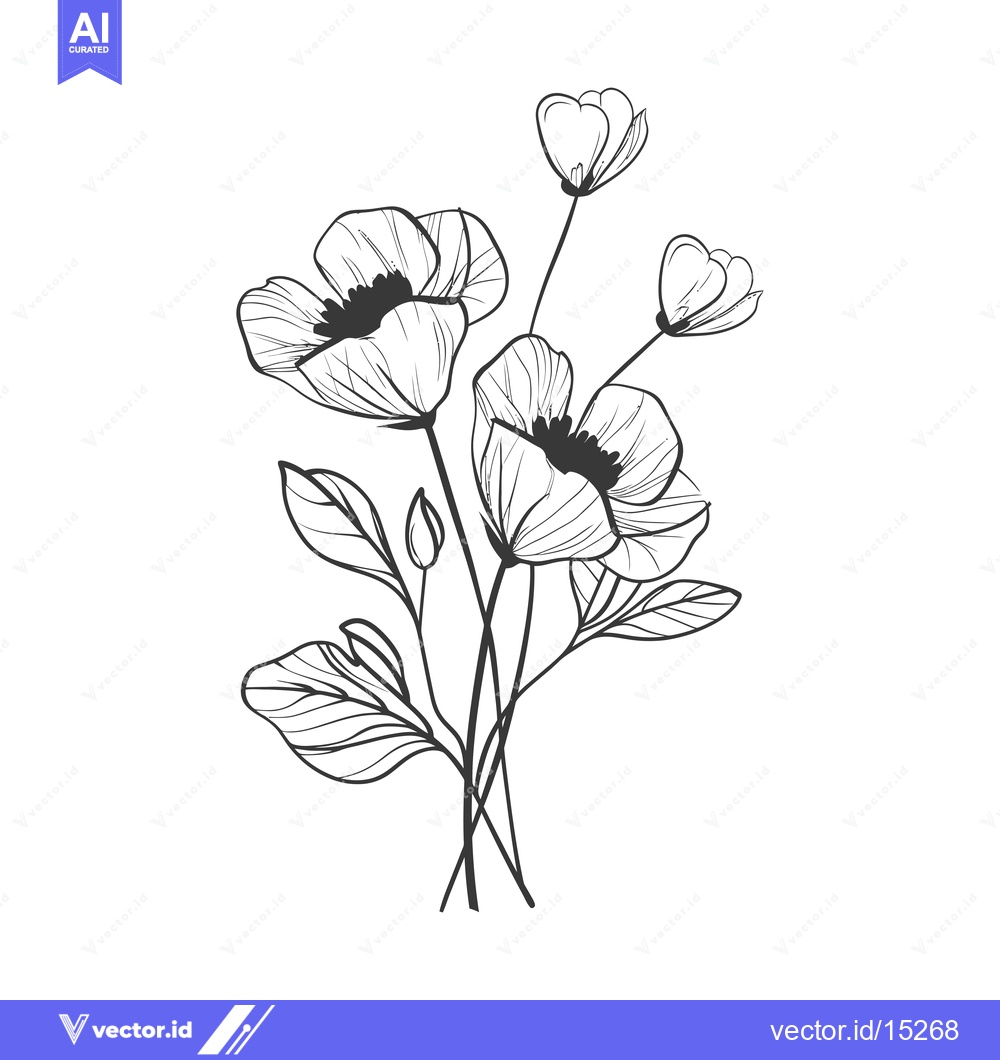 Premium Vector of A Hand-Drawn Bouquet of Flowers and Leaves in Black and White