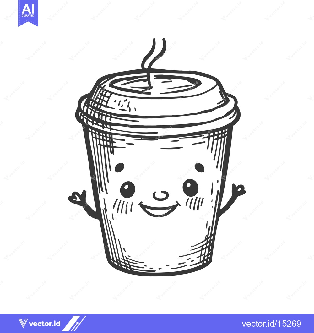 Premium Vector dari A Hand-Drawn Cartoon Illustration of a Smiling Coffee Cup with Steam