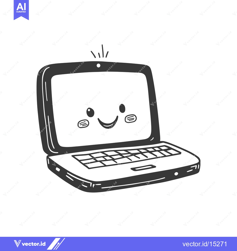 Premium Vector dari A Hand-Drawn Cartoon Laptop With a Smiling Face