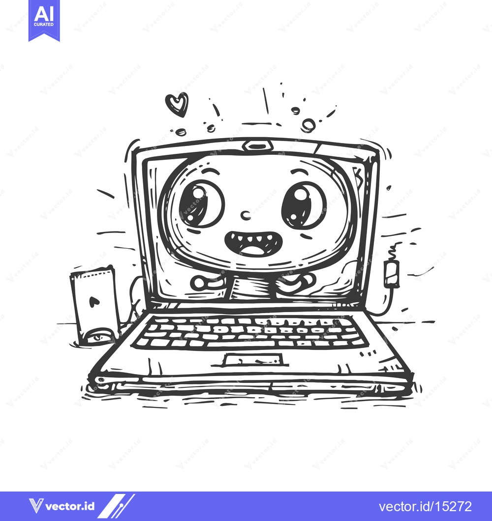 Premium Vector dari A Hand-Drawn Cartoon of a Happy Character Inside a Laptop Screen
