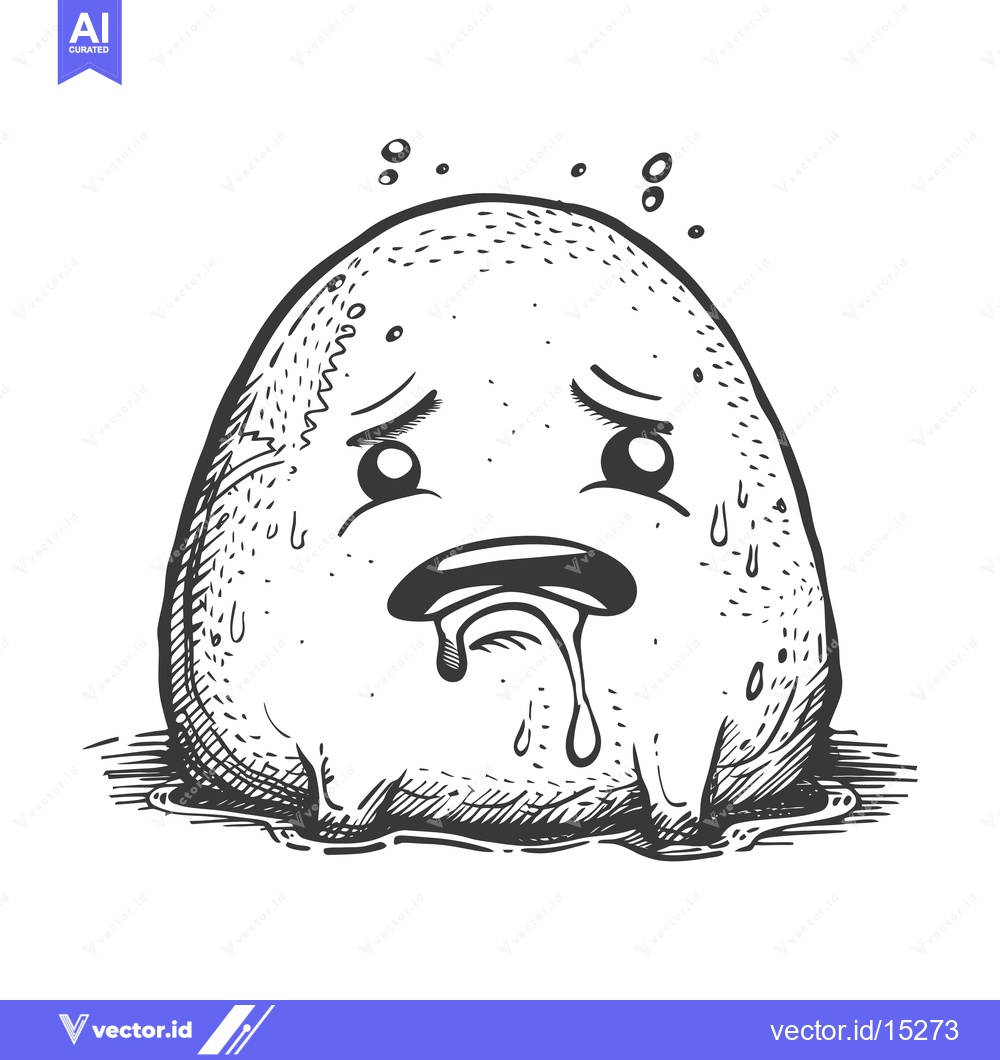 Premium Vector dari A Hand-Drawn Cartoon of a Melting, Sad, Drooling Monster