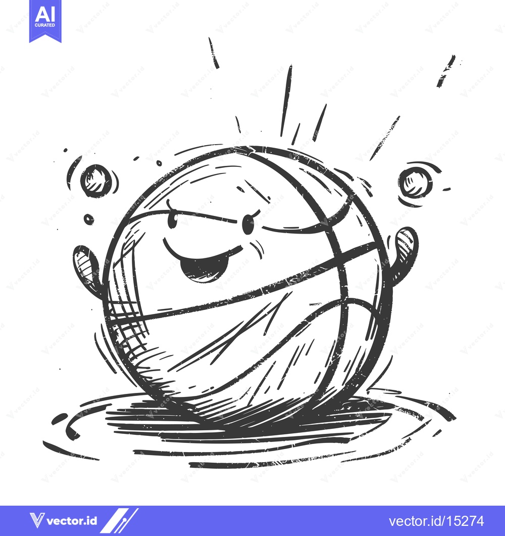 Premium Vector of A Hand-Drawn Cartoon of a Smiling Basketball