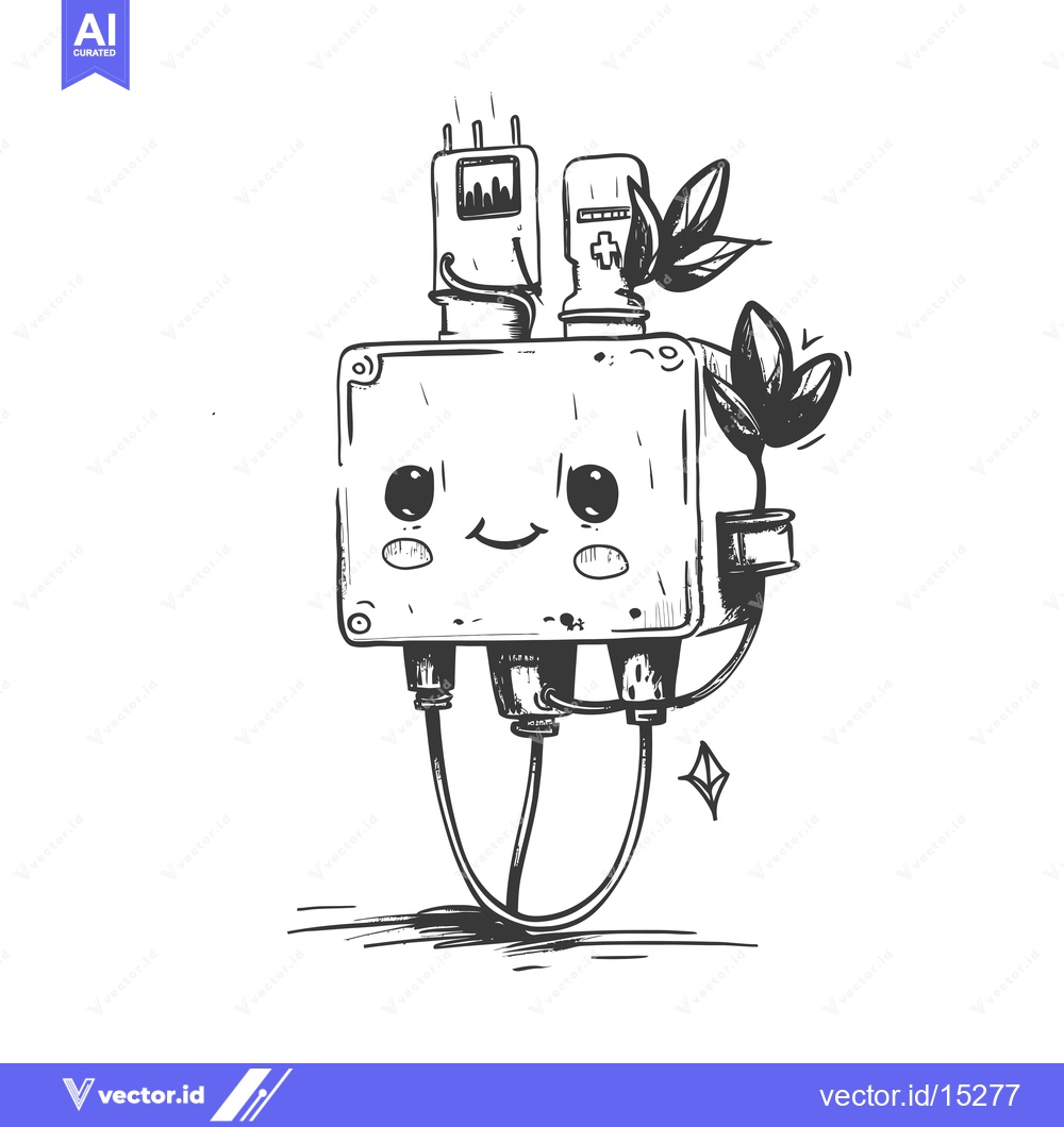 Premium Vector dari A Hand-Drawn Cartoon Robot With A Flower Growing From Its Top