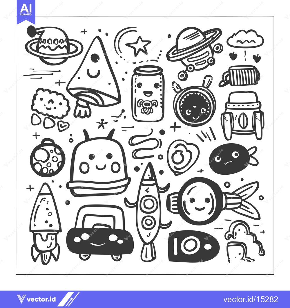 Premium Vector of A Hand-Drawn Collection of Cute Space-Themed Illustrations