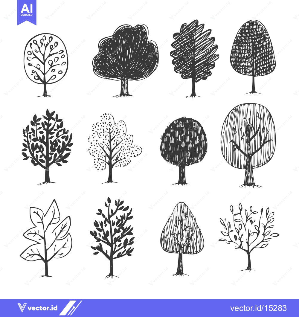 Premium Vector dari A Hand-Drawn Collection of Different Tree Styles