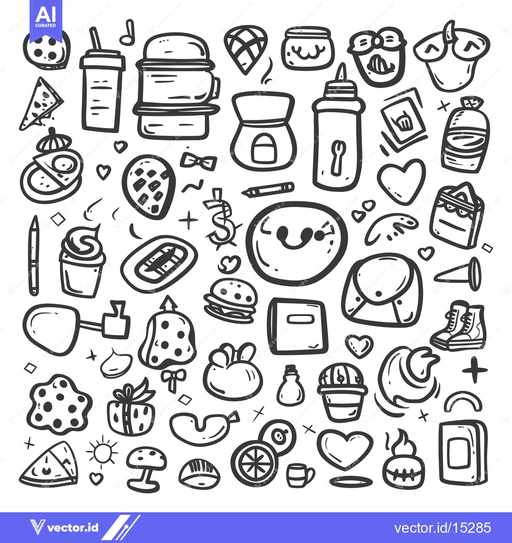 Premium Vector of A Hand-Drawn Collection of Diverse Icons and Objects