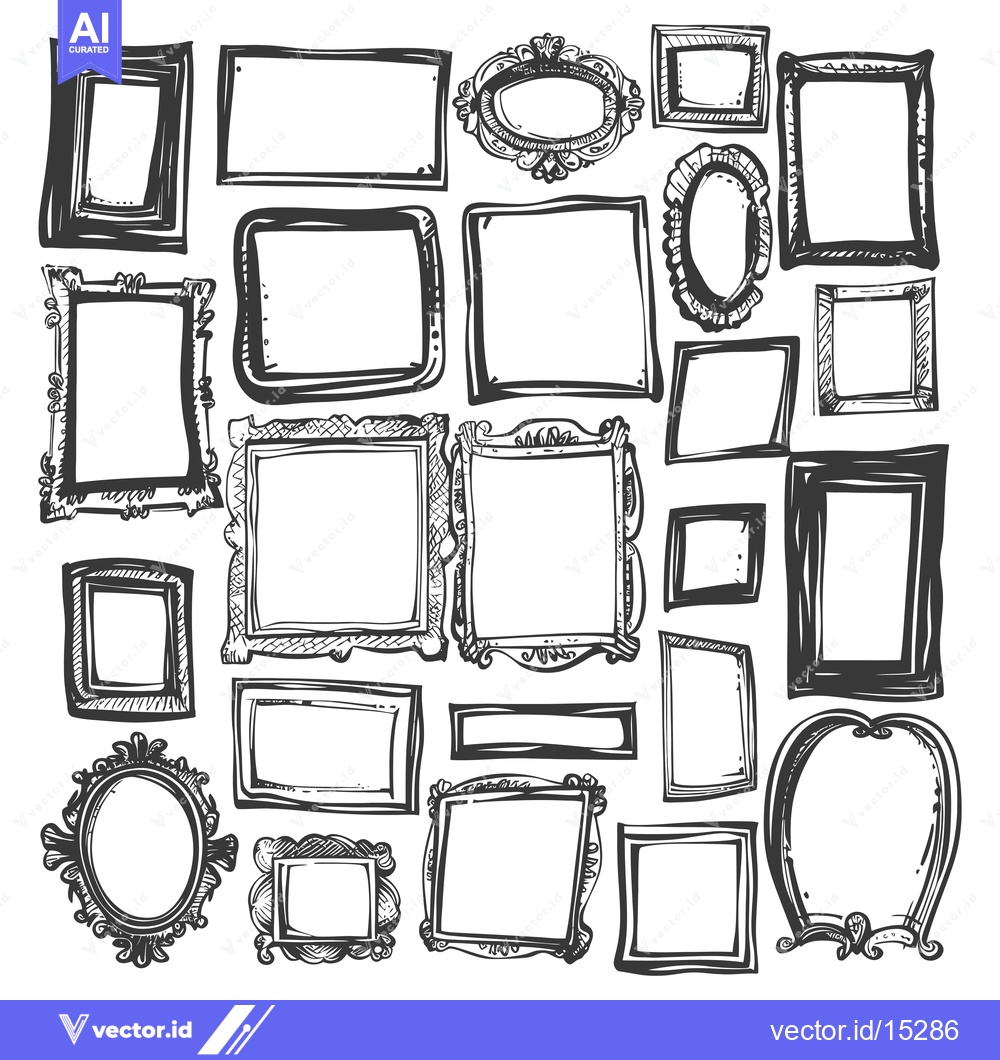 Premium Vector dari A Hand-Drawn Collection of Empty Picture Frames of Various Shapes and