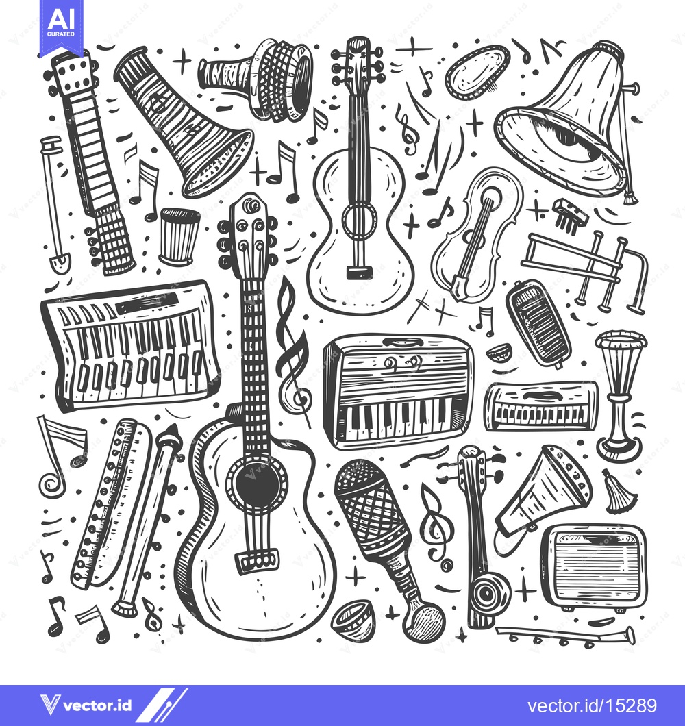Premium Vector dari A Hand-Drawn Collection of Musical Instruments and Notes
