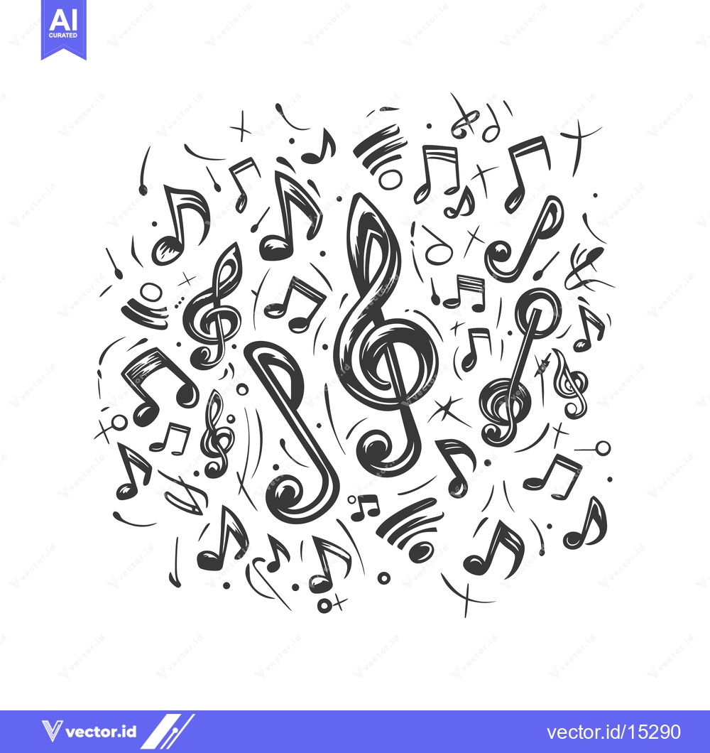 Premium Vector dari A Hand-Drawn Collection of Musical Notes and a Treble Clef