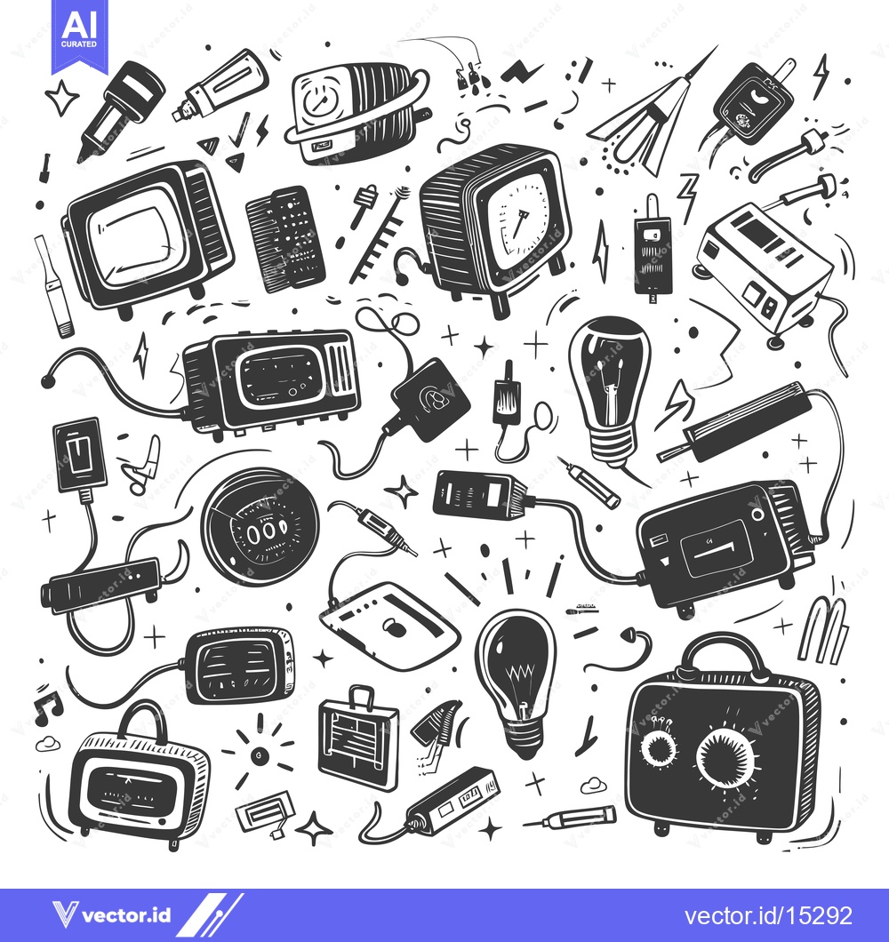 Premium Vector of A Hand-Drawn Collection of Retro Electronics and Appliances