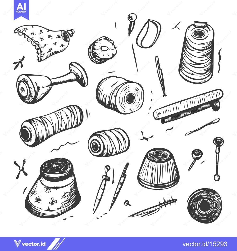 Premium Vector dari A Hand-Drawn Collection of Sewing and Embroidery Supplies