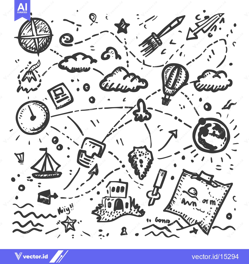 Premium Vector dari A Hand-Drawn Collection of Travel and Adventure Icons