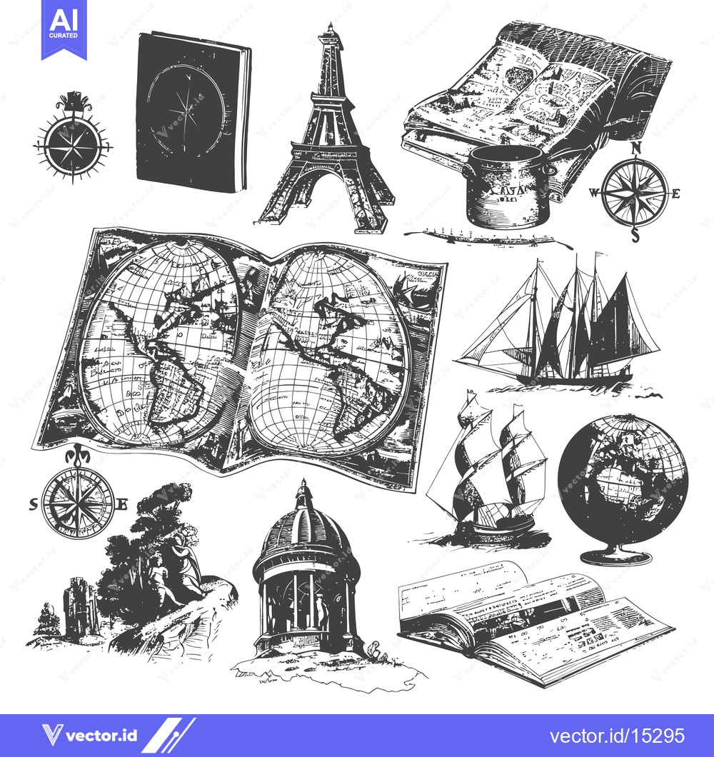 Premium Vector dari A Hand-Drawn Collection of Travel and Exploration Icons
