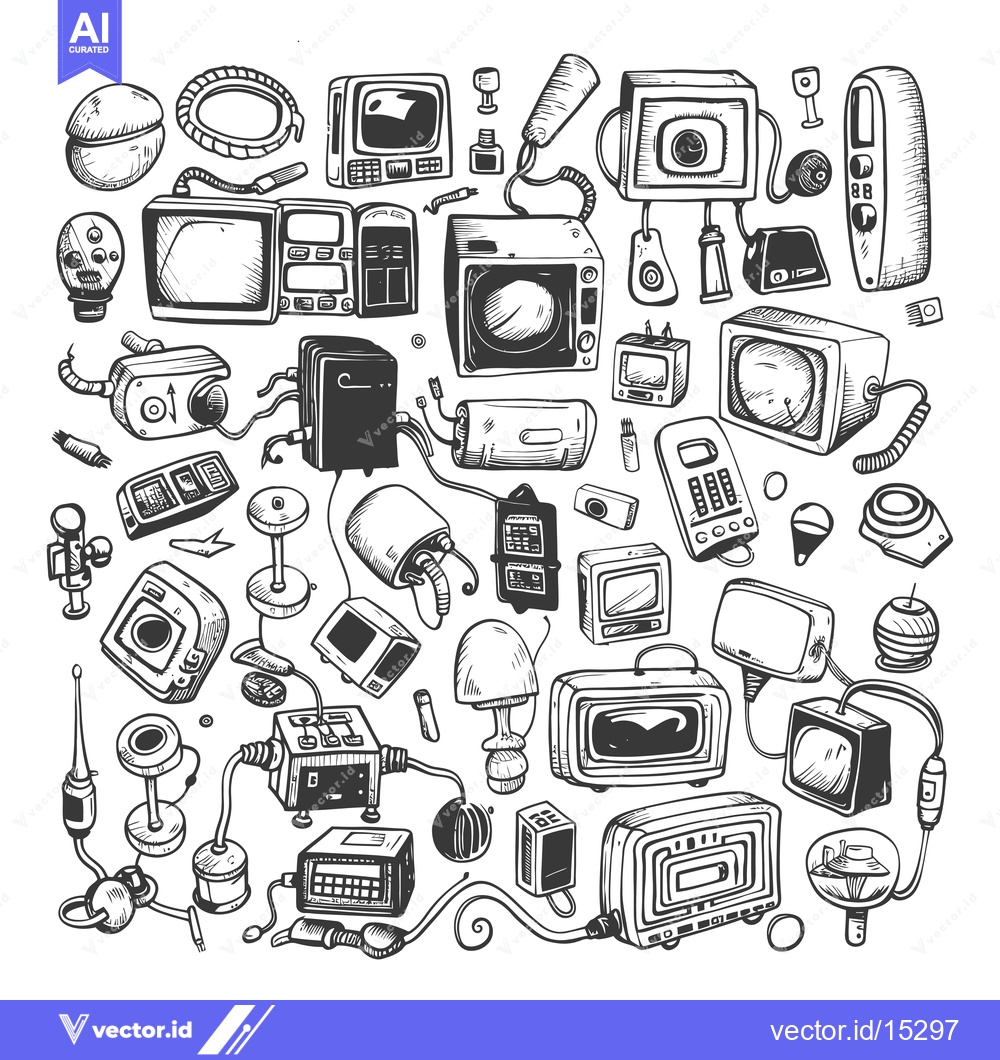 Premium Vector dari A Hand-Drawn Collection of Vintage Electronics and Devices
