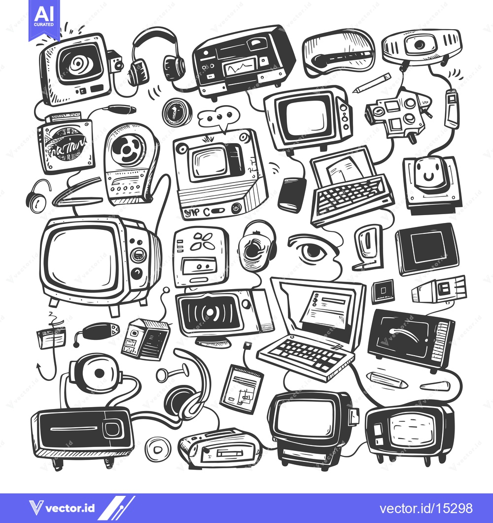 Premium Vector dari A Hand-Drawn Collection of Vintage Electronics and Gadgets