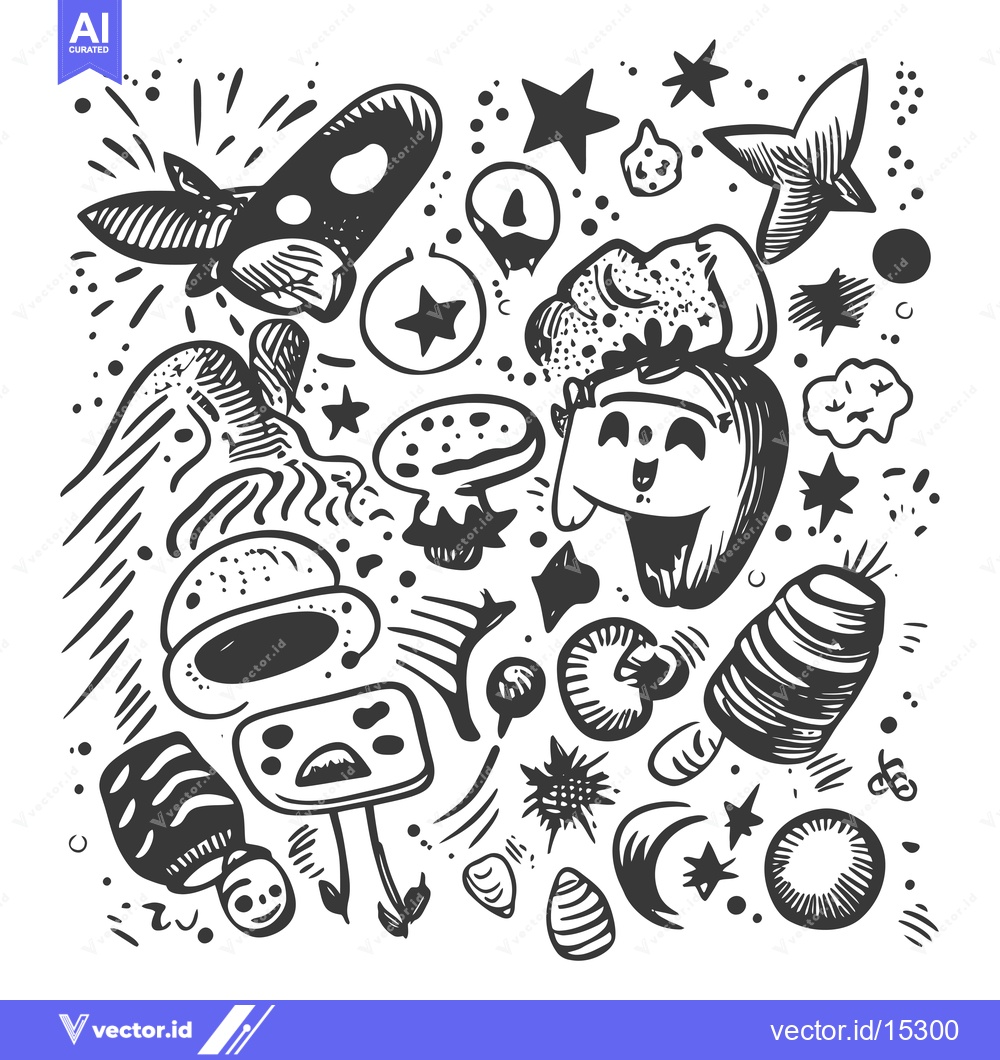 Premium Vector of A Hand-Drawn Collection of Whimsical Shapes and Characters