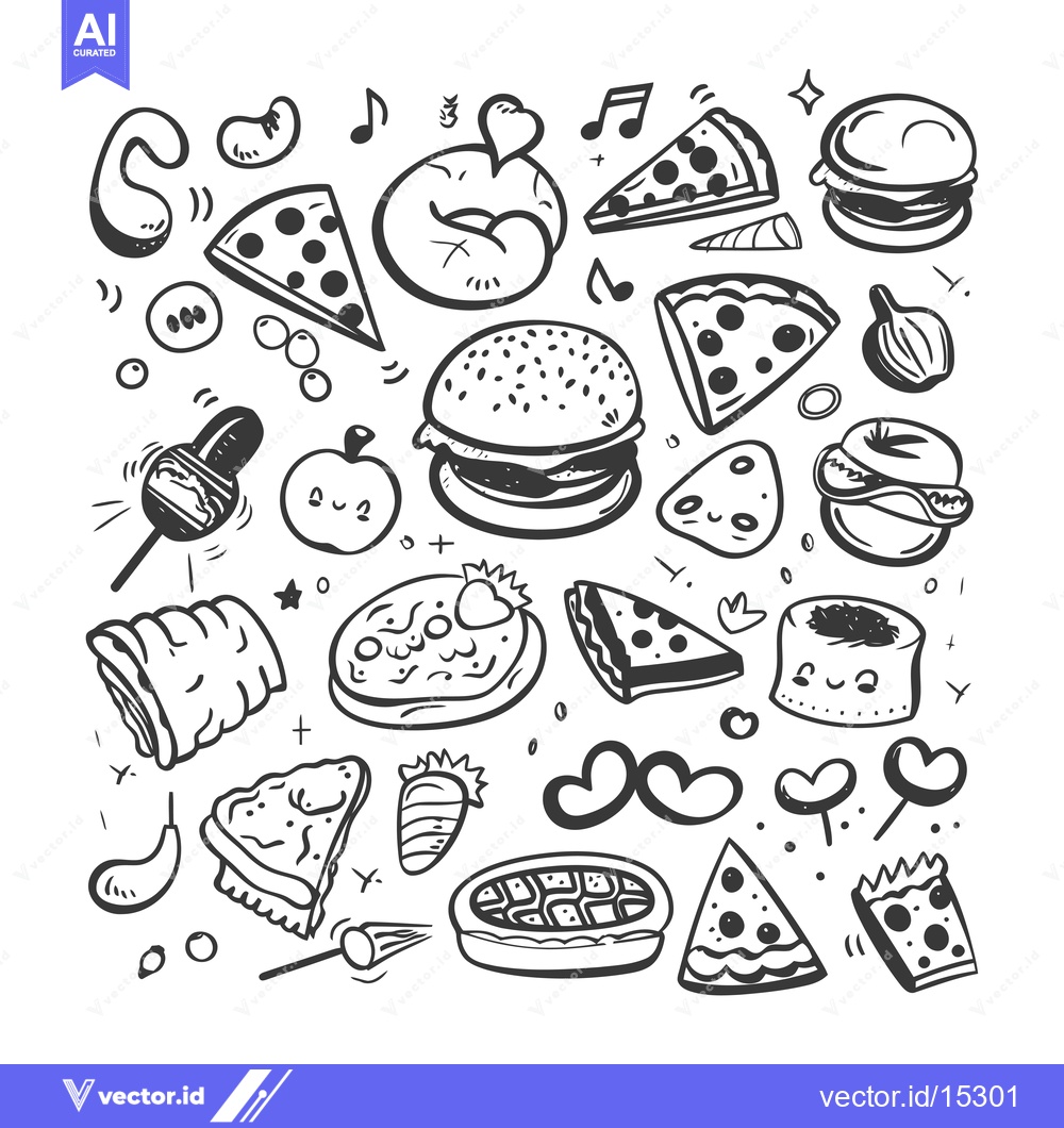 Premium Vector dari A Hand-Drawn Doodle Collection of Food and Music Symbols