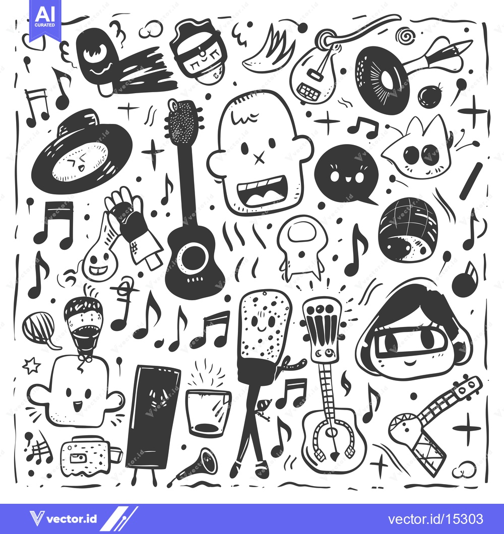 Premium Vector dari A Hand-Drawn Doodle Illustration of Musical Instruments, Characters, a