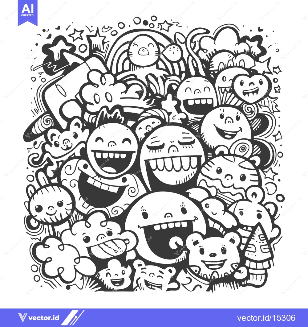 Premium Vector dari A Hand-Drawn Doodle of Cute Cartoon Creatures and Objects