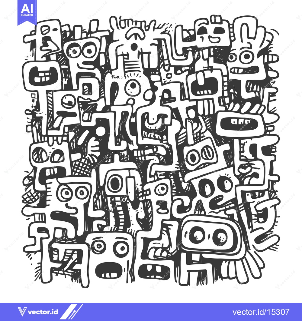 Premium Vector dari A Hand-Drawn Doodle of Numerous Grotesque Figures