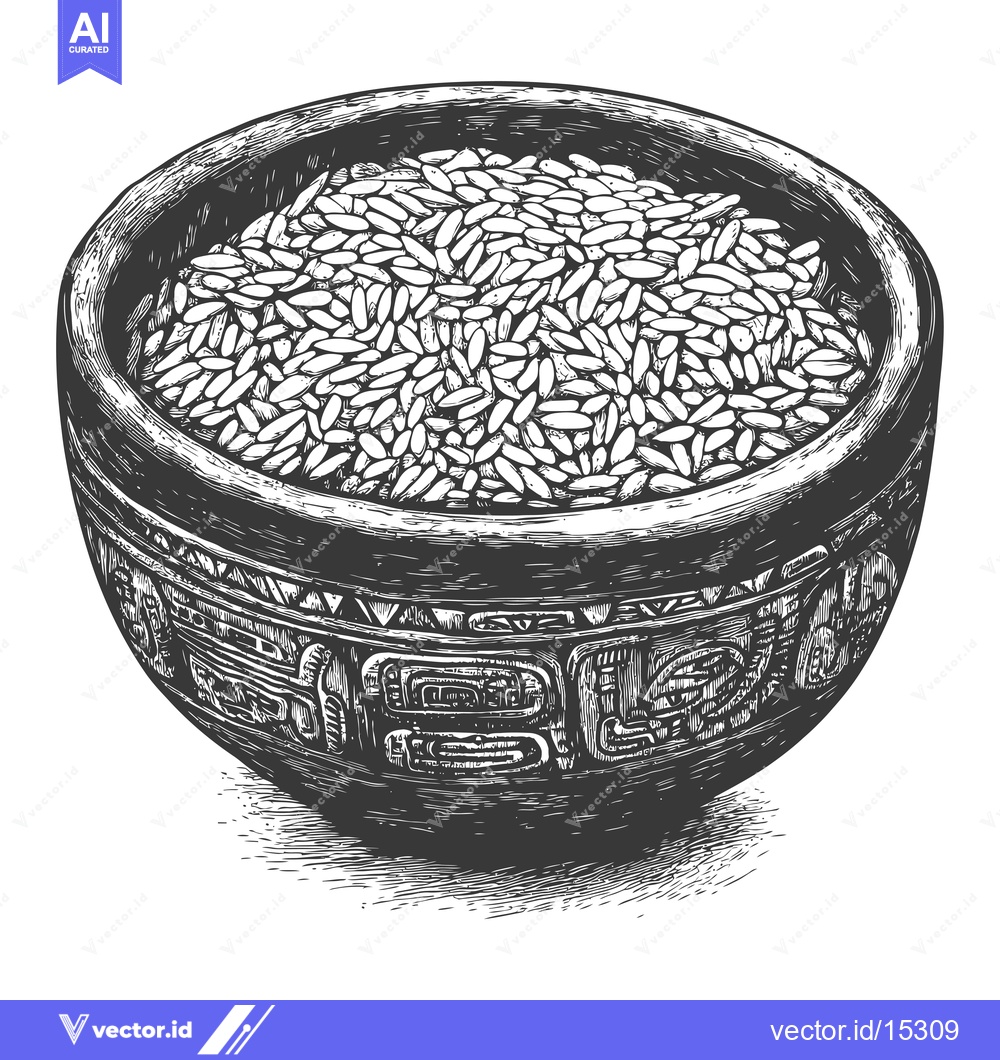 Premium Vector of A Hand-Drawn Engraving of Rice Grains in a Bowl