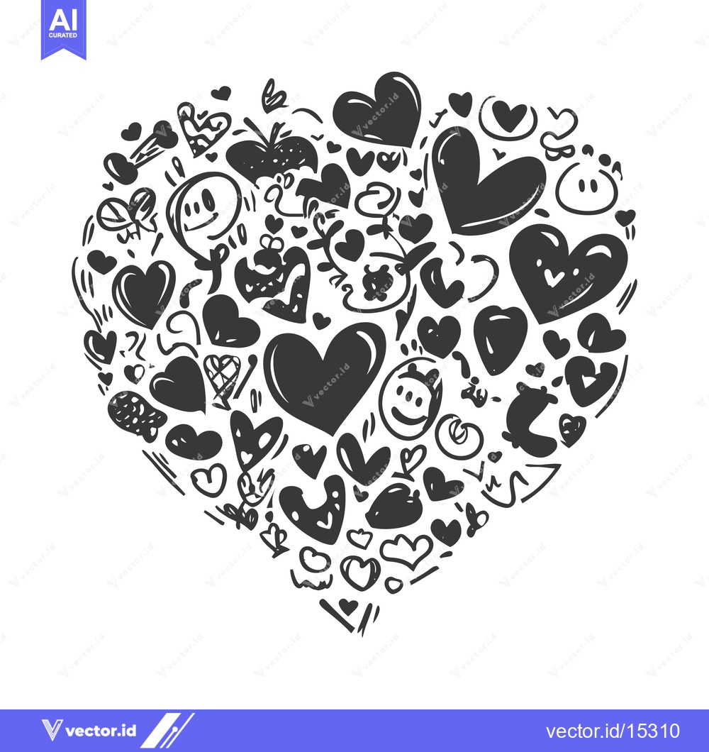 Premium Vector dari A Hand-Drawn Heart Composed of Various Doodle Shapes and Symbols