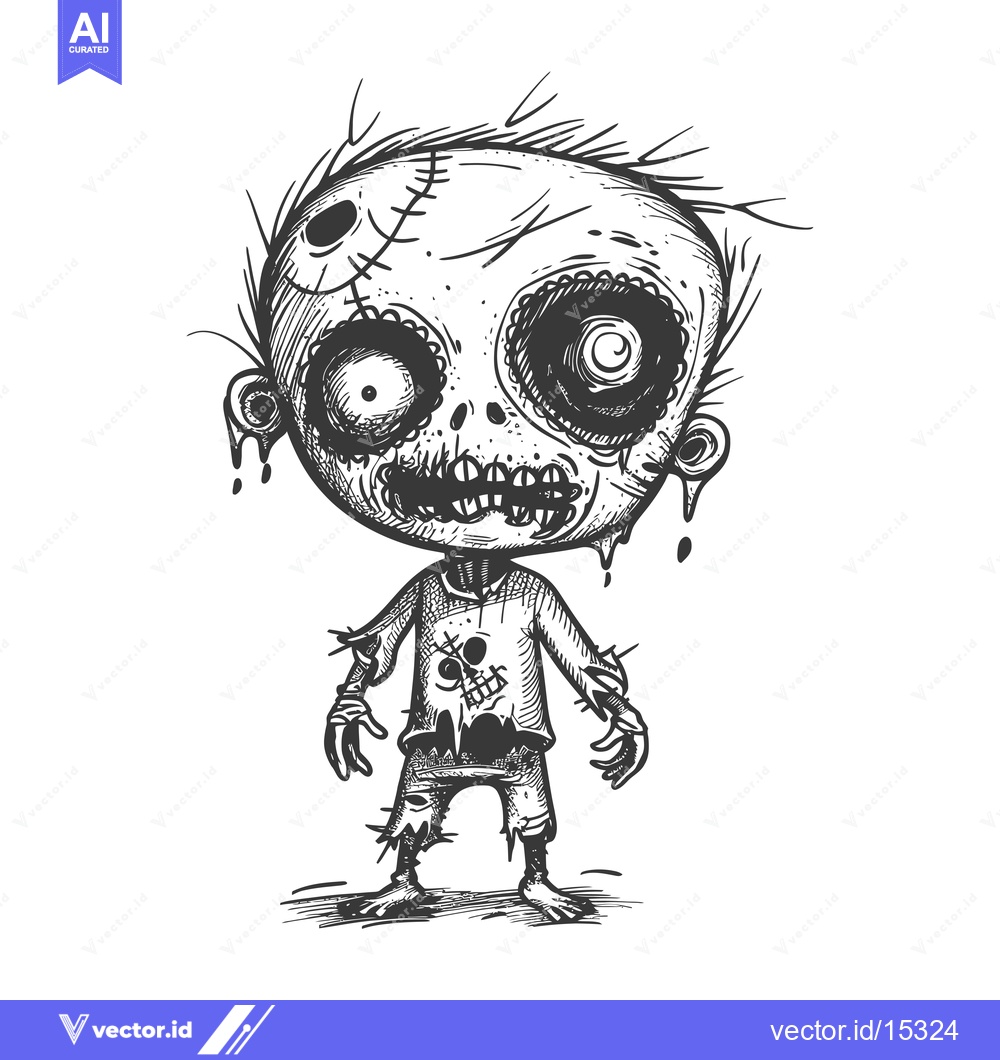 Premium Vector of A hand-drawn illustration of a cartoon zombie with stitches and a skul