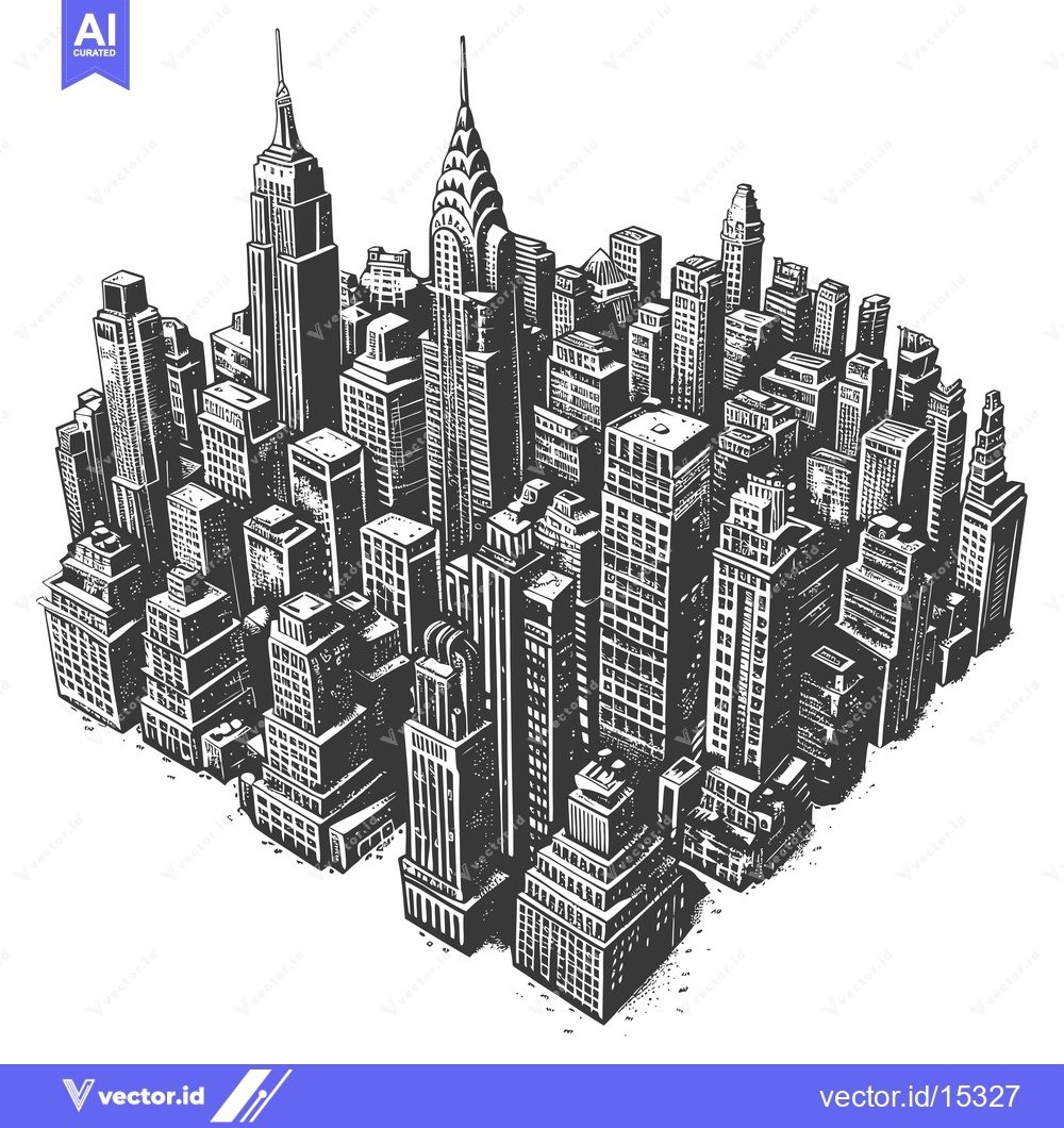 Premium Vector dari A Hand-Drawn Illustration of a City Skyline with Tall Buildings