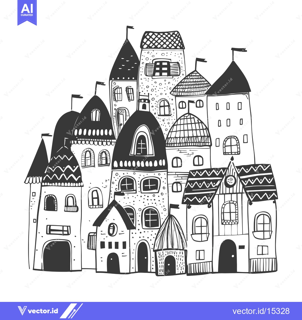 Premium Vector dari A Hand-Drawn Illustration of a Cluster of Whimsical Houses