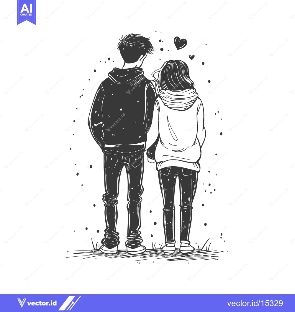 Premium Vector dari A Hand-Drawn Illustration of a Couple Holding Hands and Looking Upward