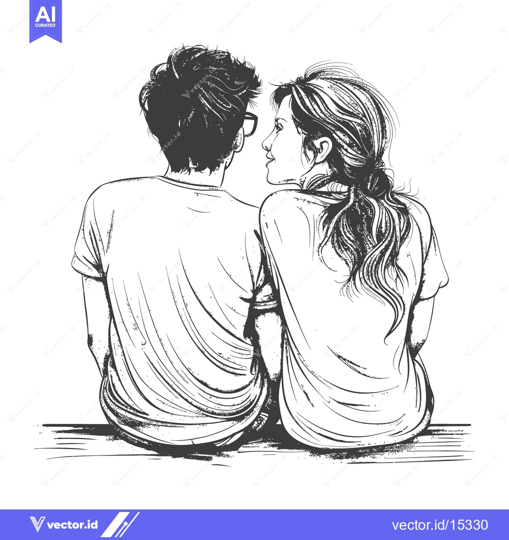 Premium Vector of A hand-drawn illustration of a couple in love, gazing at each other fr