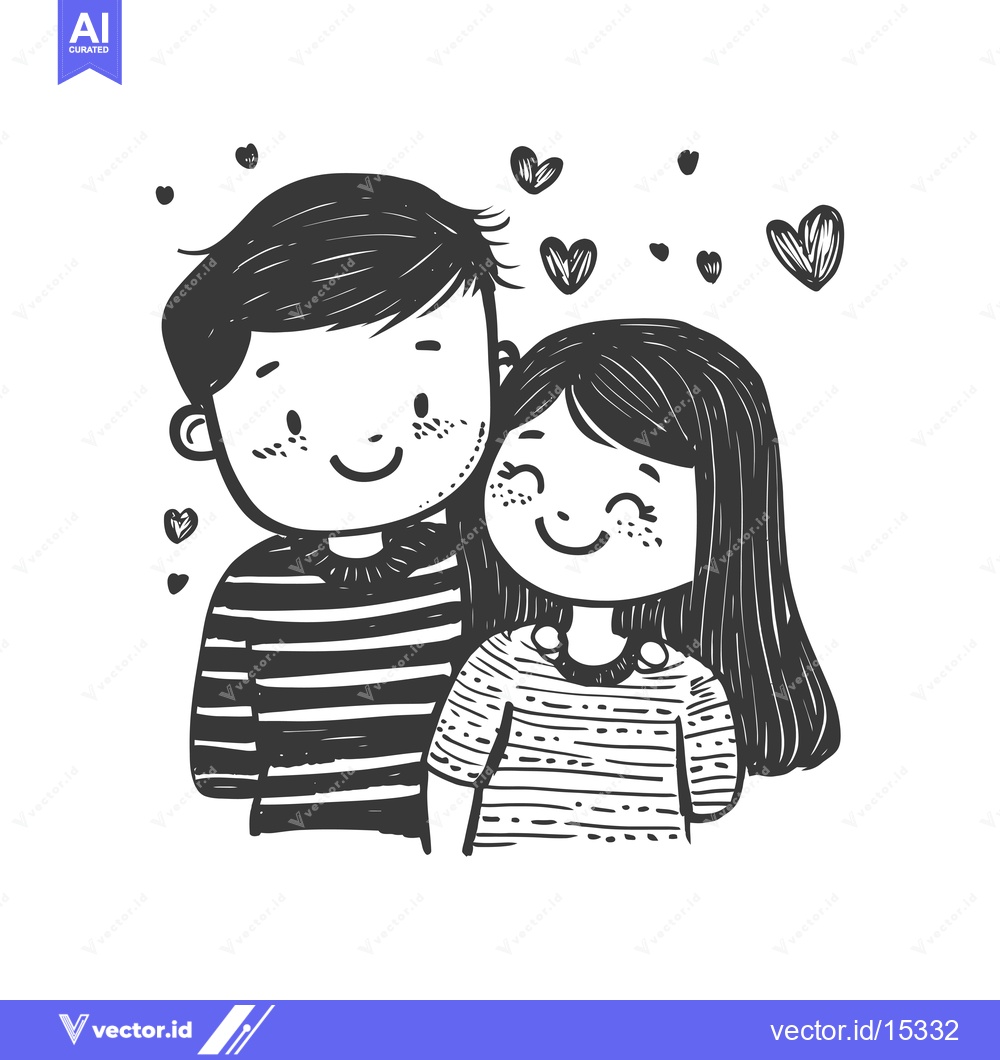 Premium Vector dari A Hand-Drawn Illustration of a Couple in Love Surrounded by Hearts