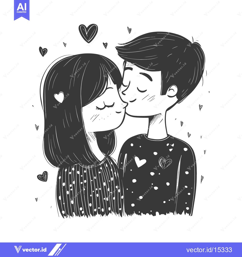 Premium Vector of A Hand-Drawn Illustration of a Couple Sharing a Romantic Kiss