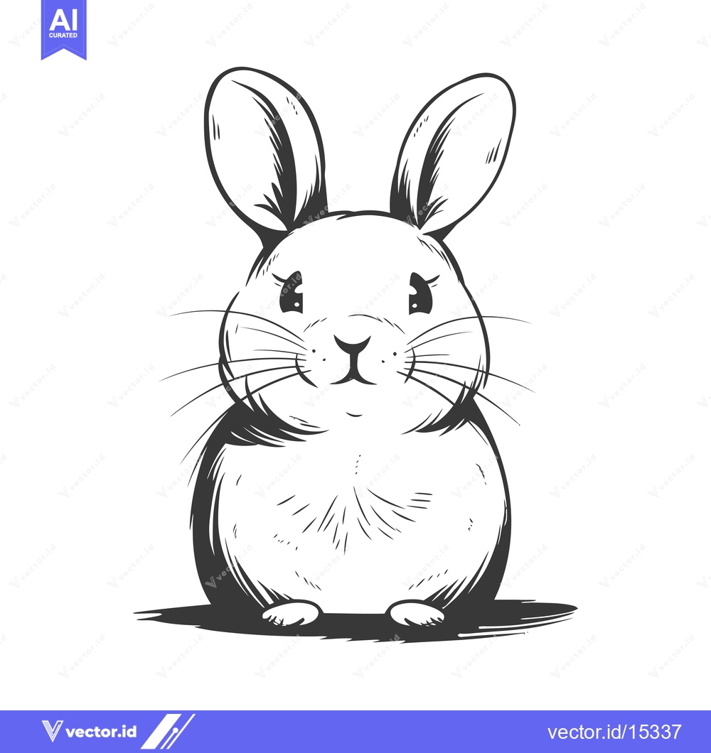 Premium Vector of A Hand-Drawn Illustration of a Cute Rabbit Sitting with its Paws Toget