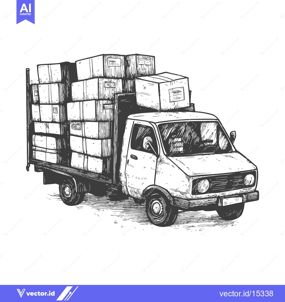Premium Vector of A Hand-Drawn Illustration of a Delivery Truck Loaded with Boxes