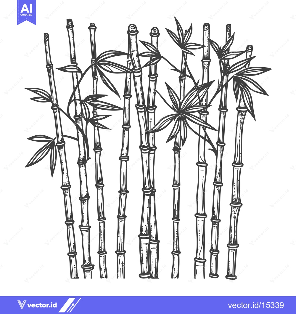 Premium Vector dari A Hand-Drawn Illustration of a Dense Grouping of Bamboo Stalks
