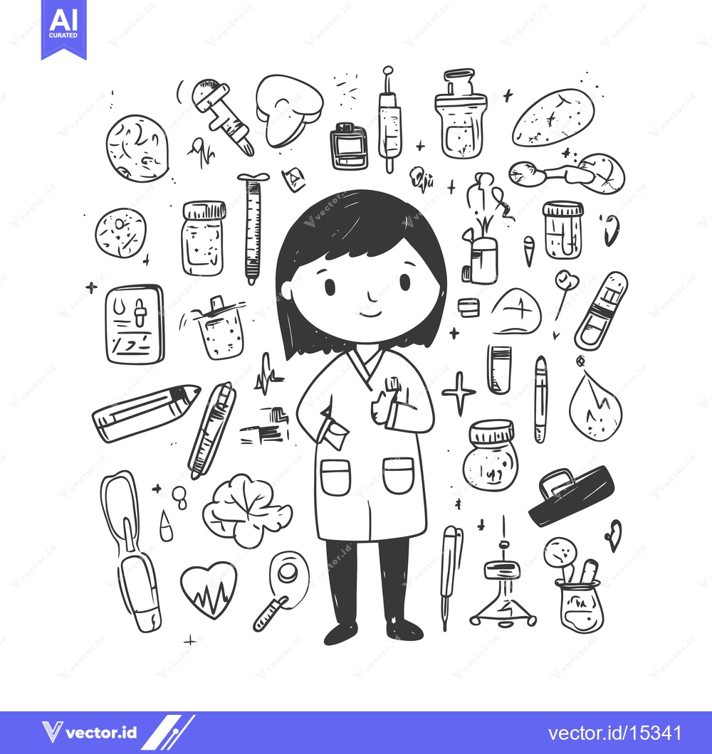 Premium Vector of A Hand-Drawn Illustration of a Female Scientist Surrounded by Science-