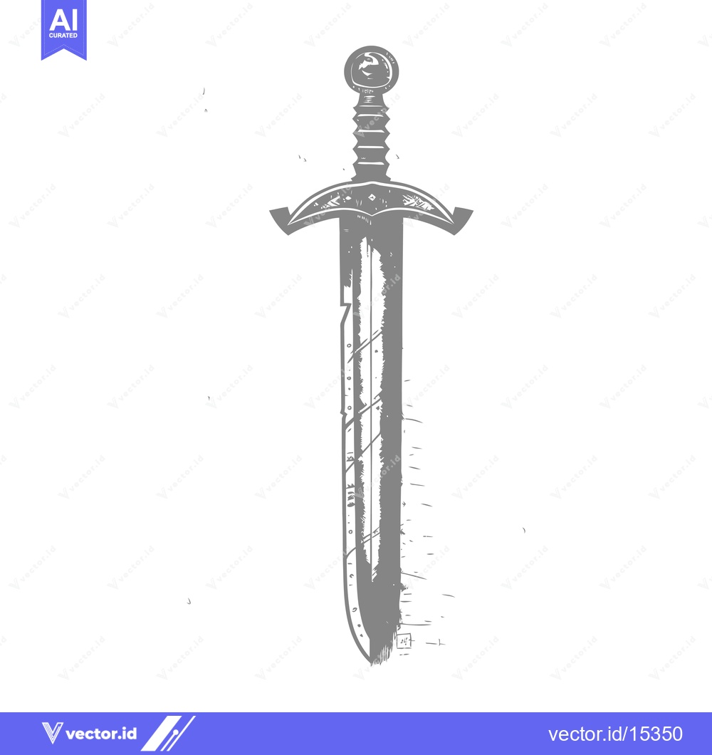 Premium Vector of A Hand-Drawn Illustration of a Grey Sword with a Detailed Hilt