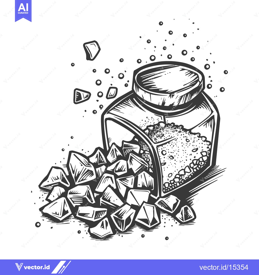 Premium Vector dari A Hand-Drawn Illustration of a Jar with Spilled Sugar Cubes