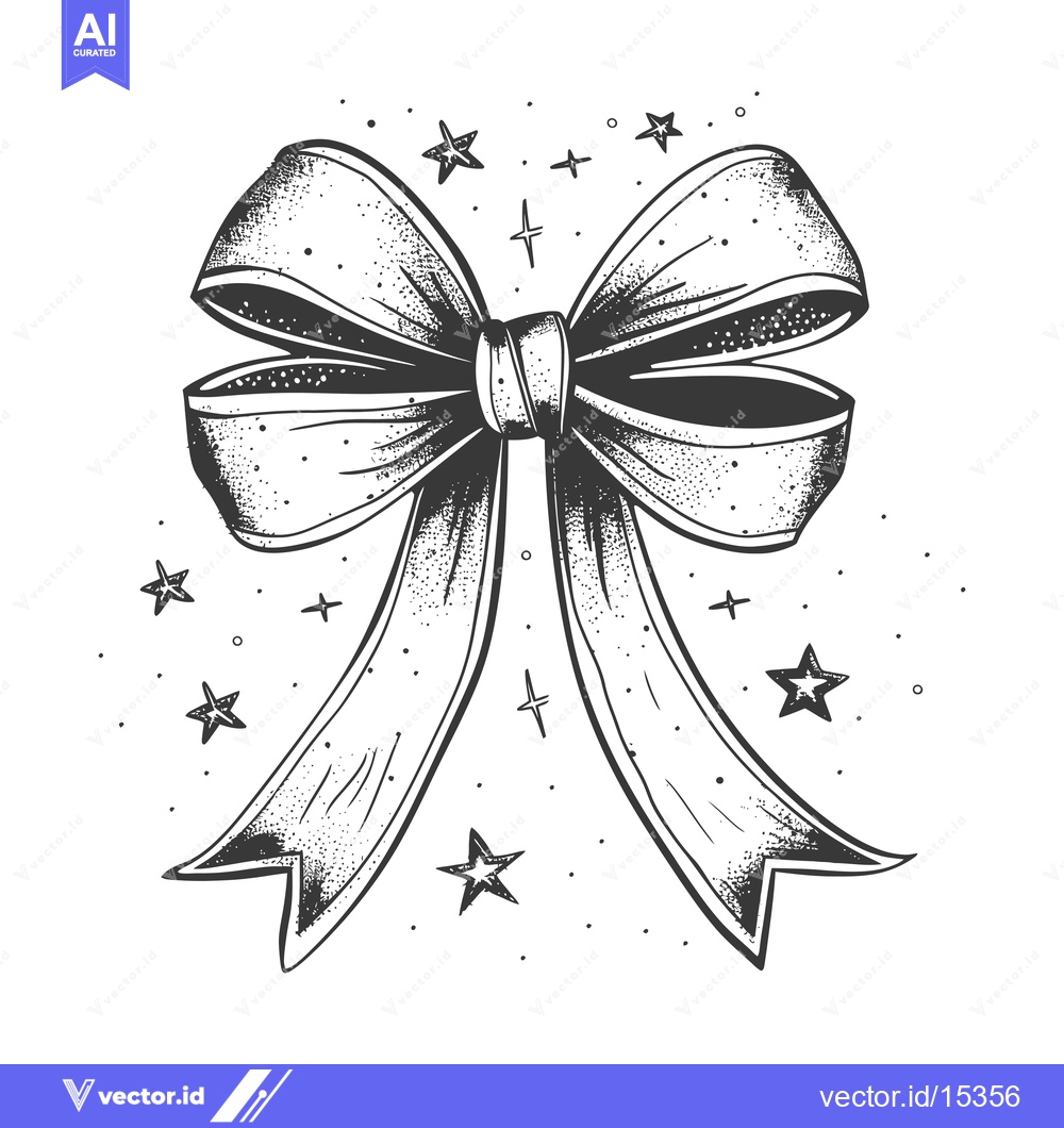 Premium Vector dari A hand-drawn illustration of a large bow with a textured look and smal